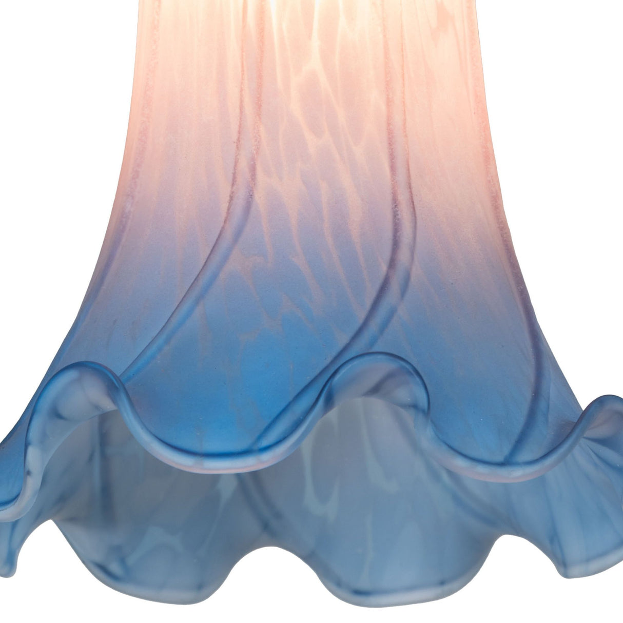 Close-up of the Pink and Blue Tiffany Pond Lily Mini Pendant emphasizing its detailed hand-blown glass design.