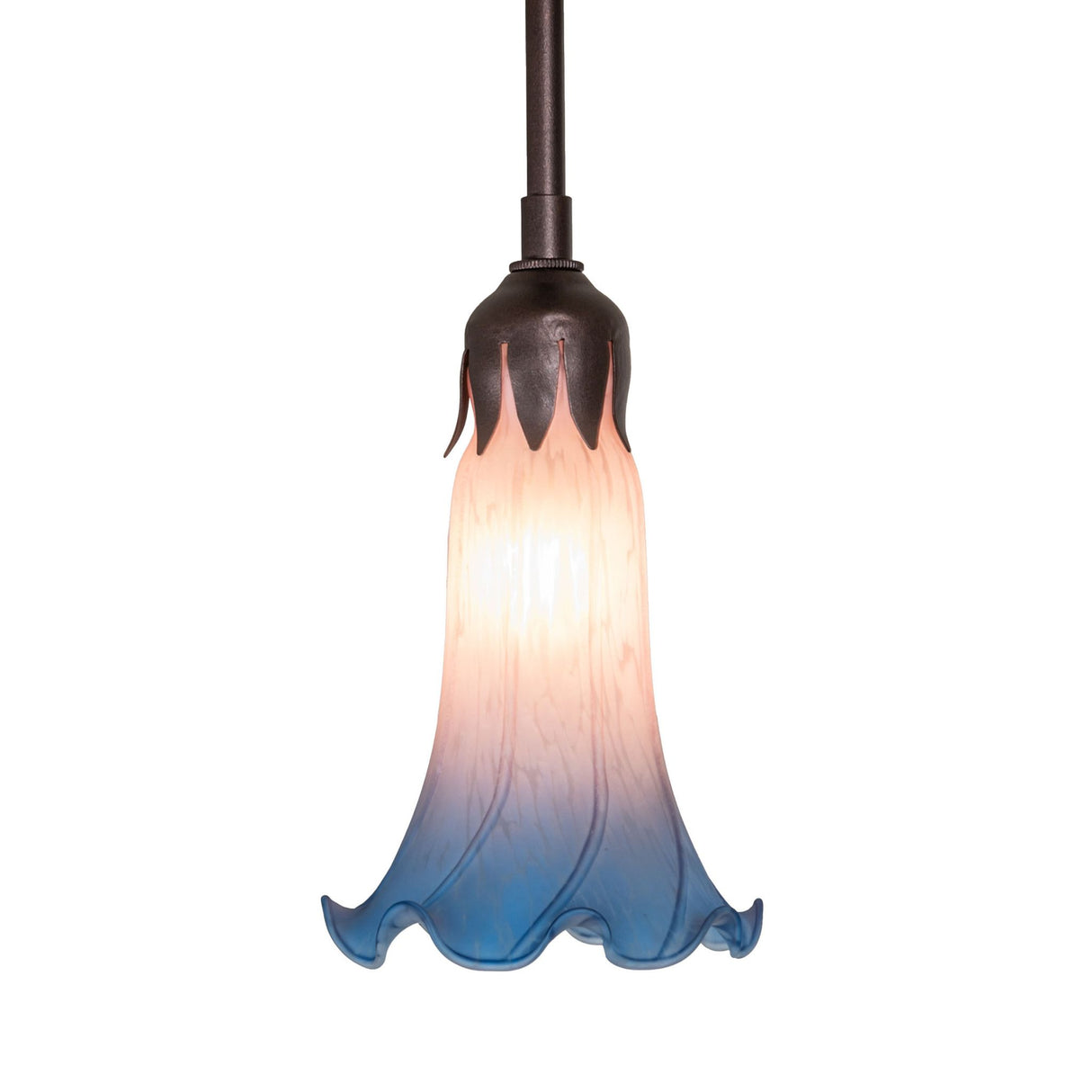 Side view of the Pink and Blue Tiffany Pond Lily mini pendant.