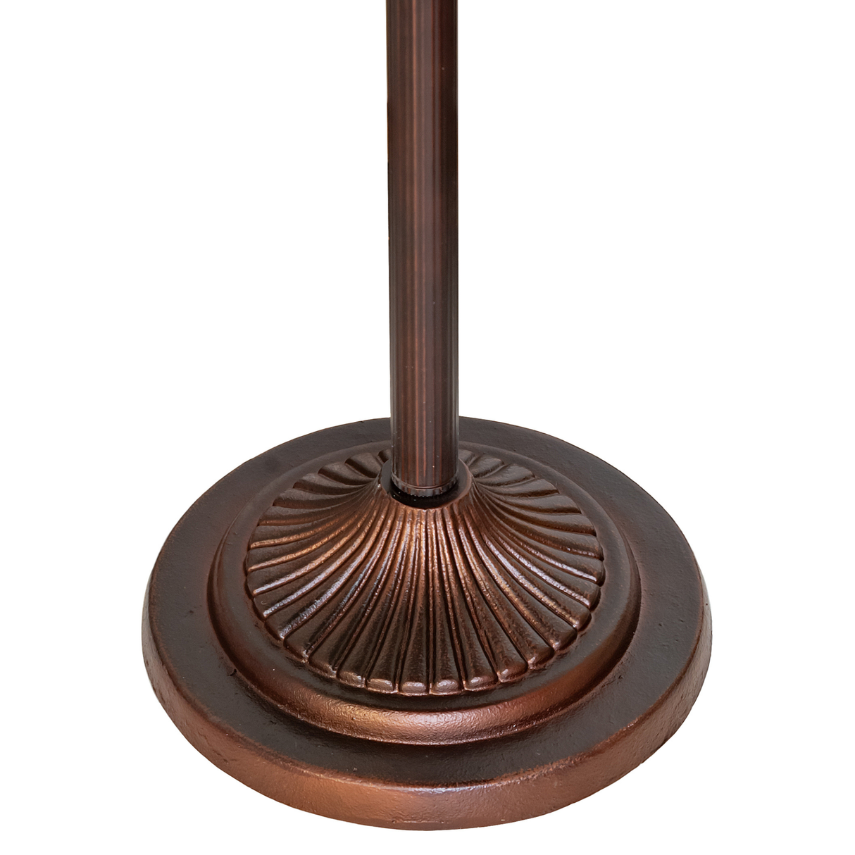 Detailed view of mahogany bronze lamp base with fluted design.