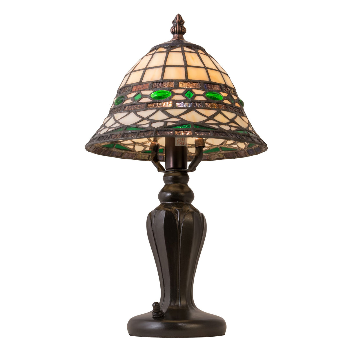Tiffany Roman mini lamp with open frame and exposed socket.