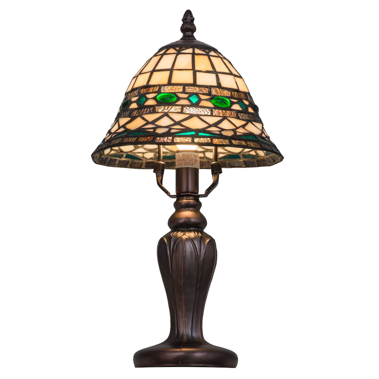 Side view of Tiffany Roman Mini Lamp with intricate stained glass.