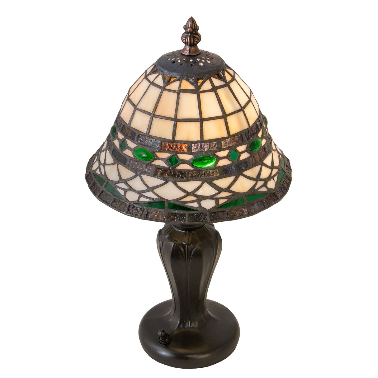Top-down view of Tiffany Roman mini lamp with decorative finial.