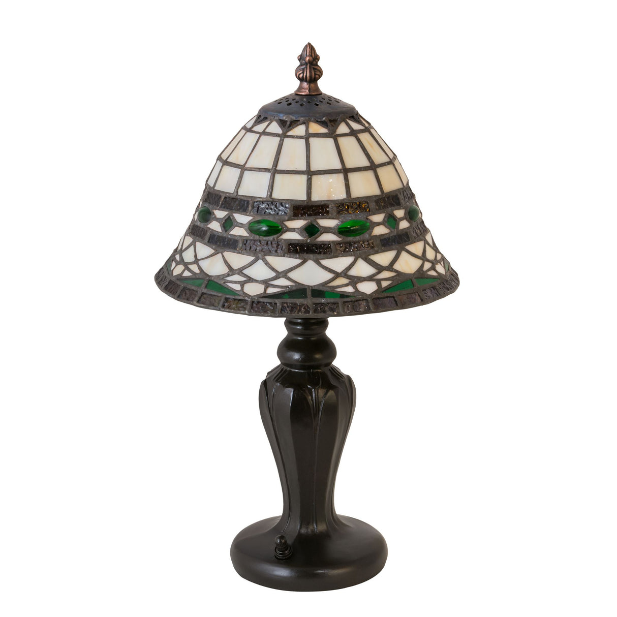 Unlit Tiffany Roman mini lamp showcasing intricate glass details.