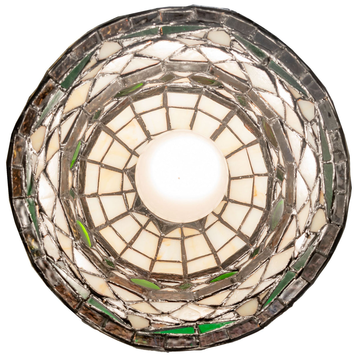 Bottom view of Tiffany Roman mini pendant showing stained glass pattern.