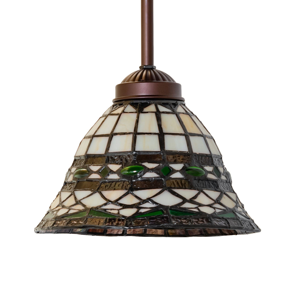 Tiffany Roman mini pendant showcasing unlit stained glass details.