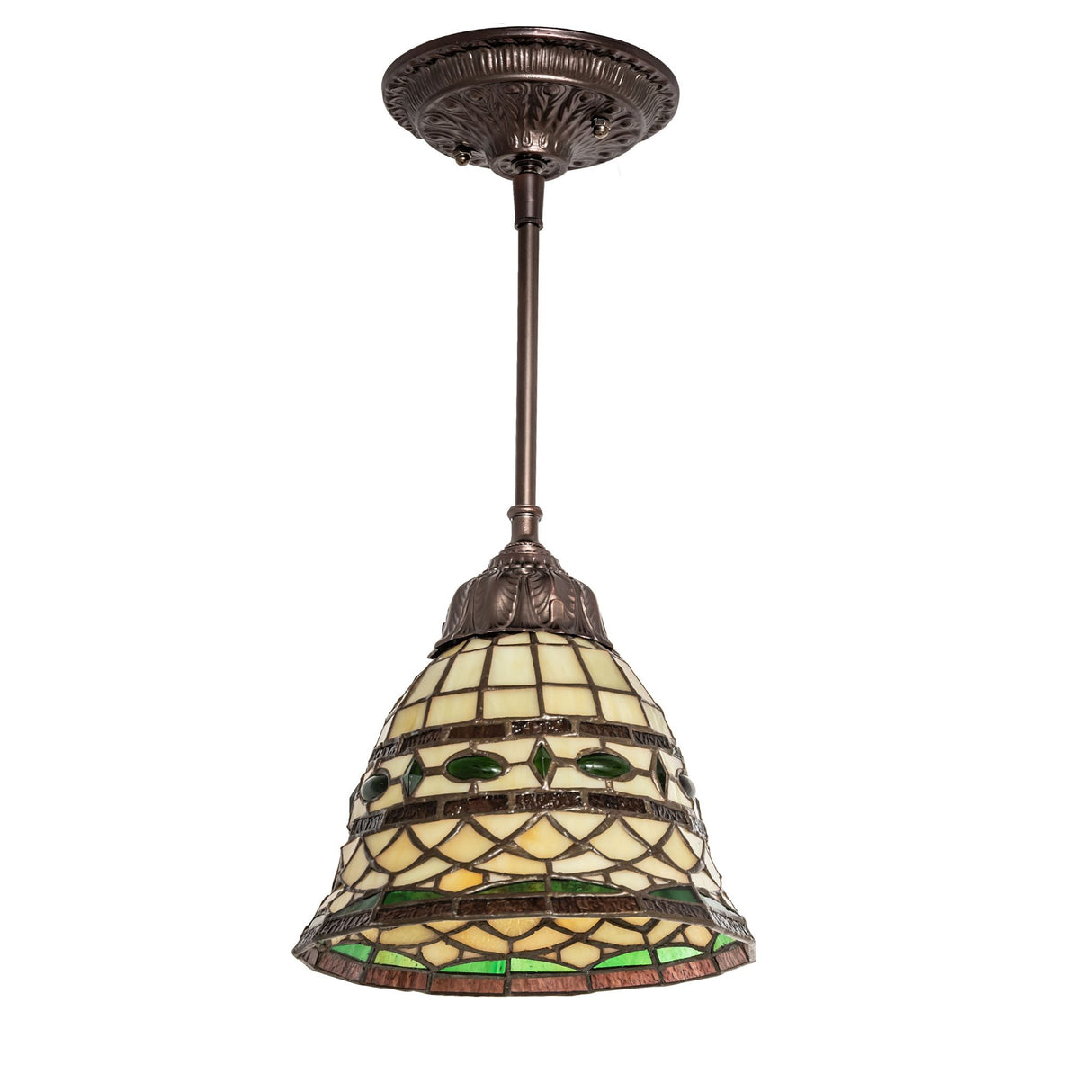Unlit view of the Tiffany Roman Mini Pendant showcasing its intricate glass details.