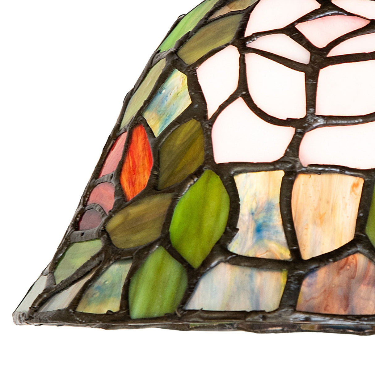 Close-up of Tiffany Rosebush Mini Pendant stained glass design.