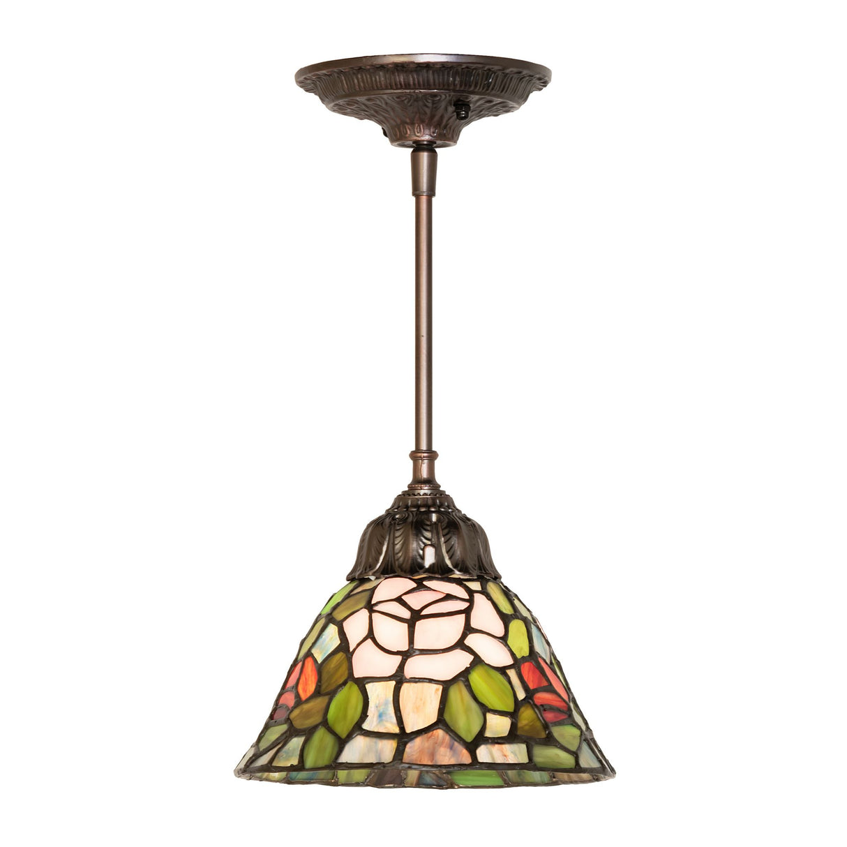 Full view of Tiffany Rosebush Mini Pendant with rod.