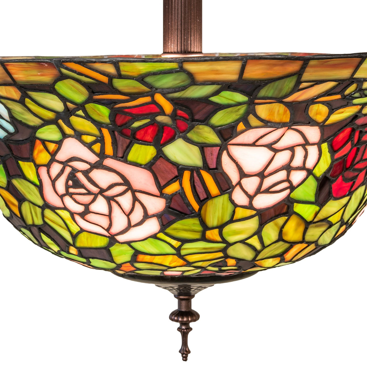 Closeup detail of Tiffany Rosebush semi-flushmount floral design.