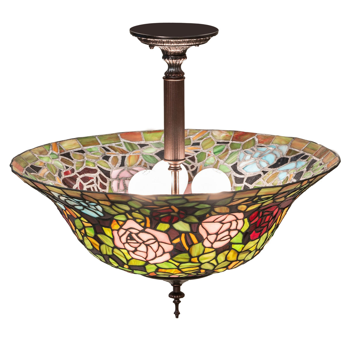 Interior view of Tiffany Rosebush semi-flushmount glass and framework.