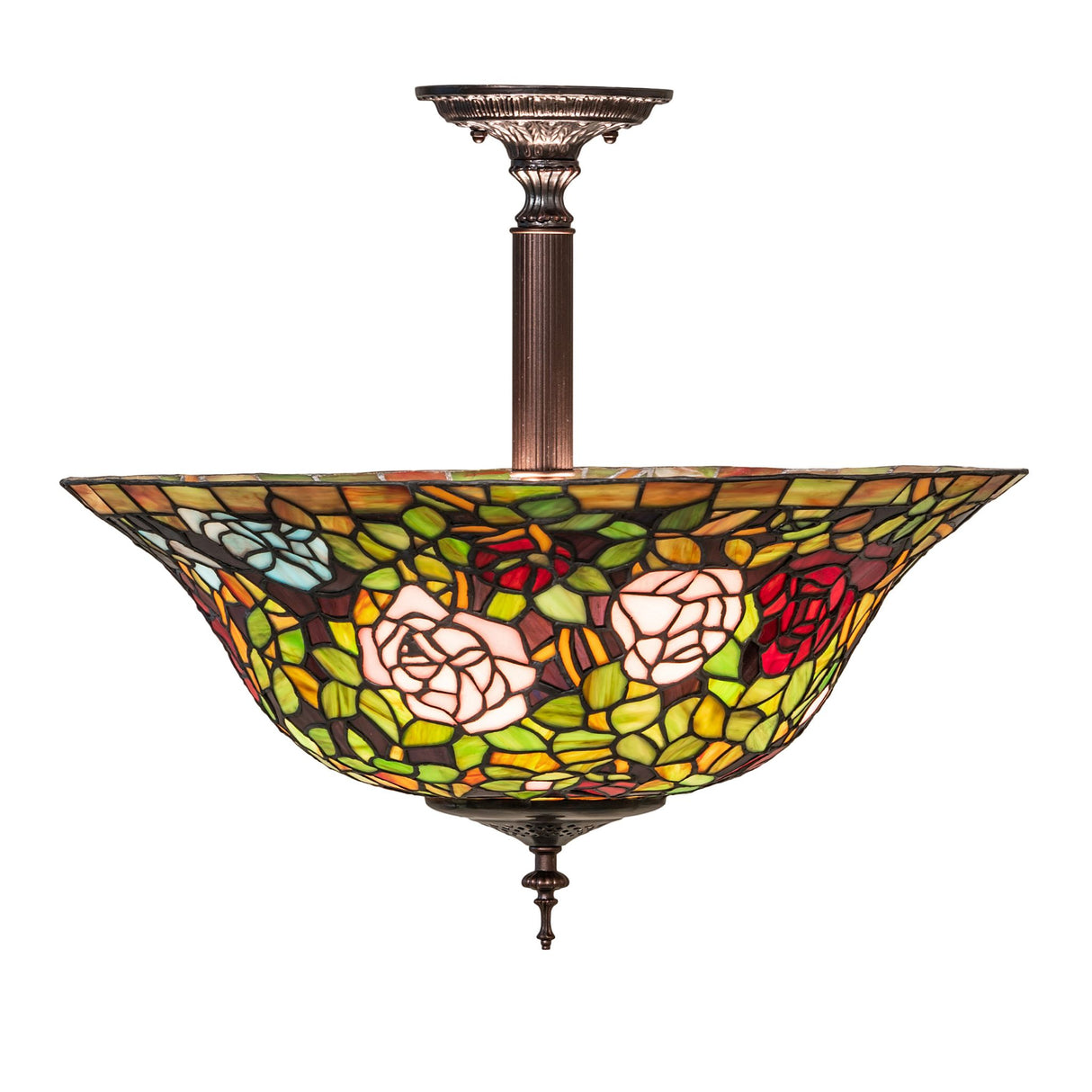 Side view of Tiffany Rosebush semi-flushmount showcasing floral details.