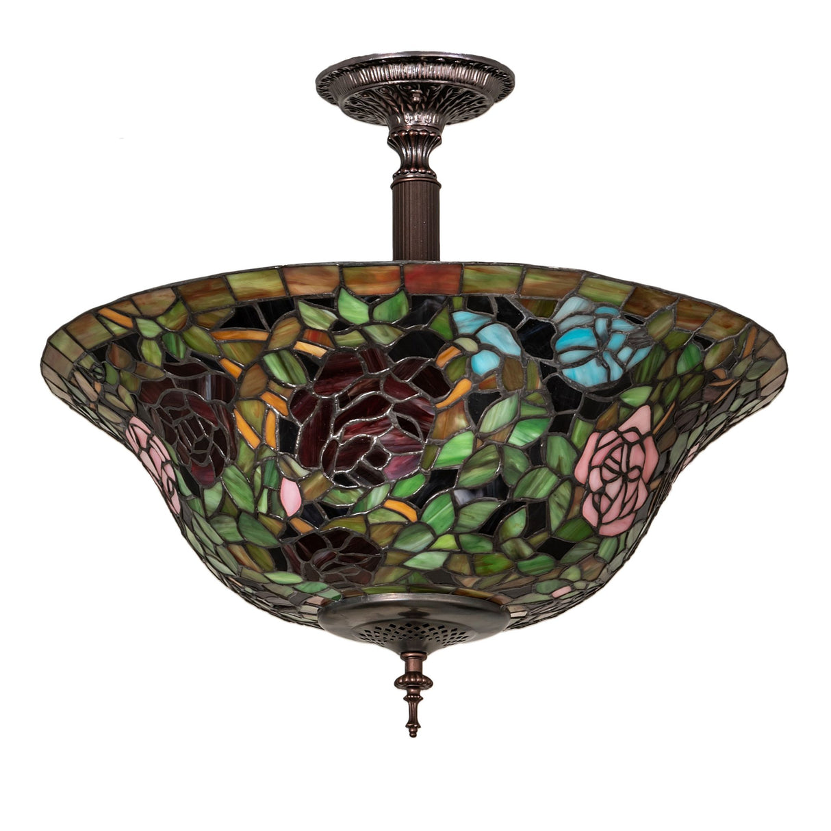 Unlt view of Tiffany Rosebush semi-flushmount highlighting intricate details.