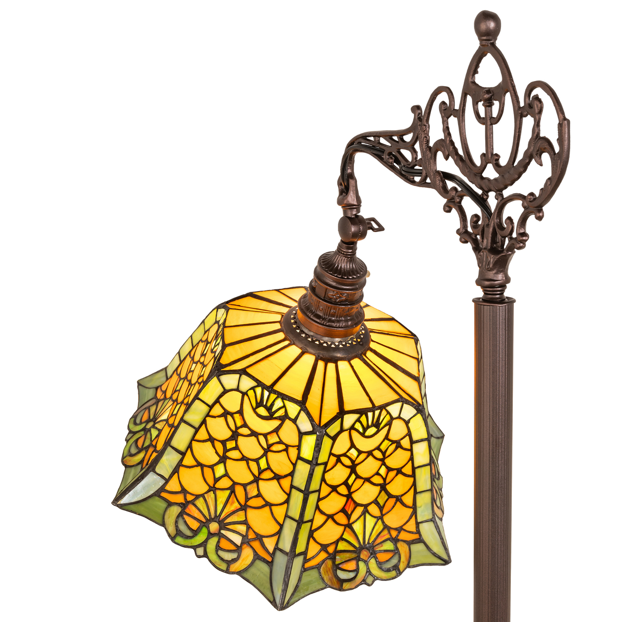 Angled close-up showing colorful Shell & Diamond glass details.