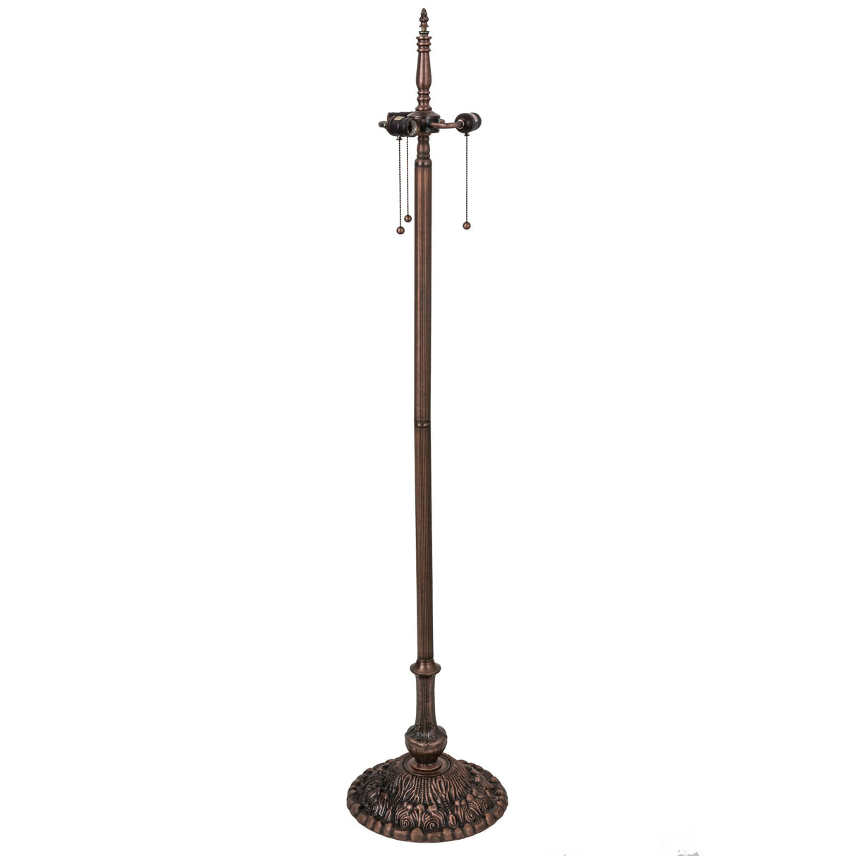 Ornate bronze base and tall stand of the Tiffany Wisteria floor lamp without the shade.