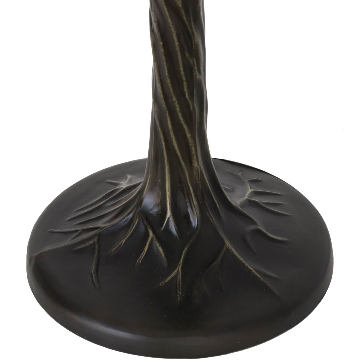 Detailed view of the Tiffany Wisteria lamp's elegant base design.