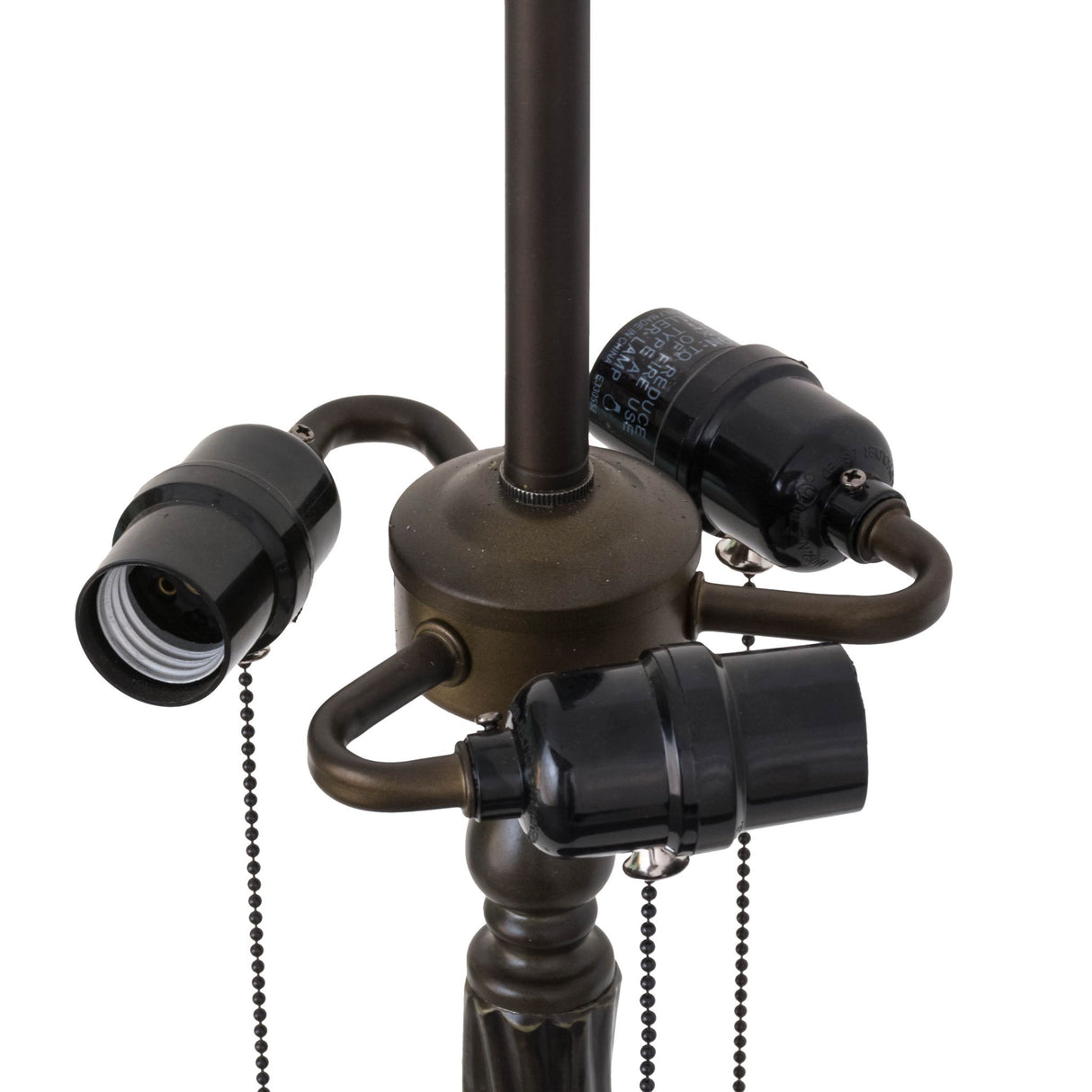 Closeup of the bulb sockets on the Tiffany Wisteria table lamp.