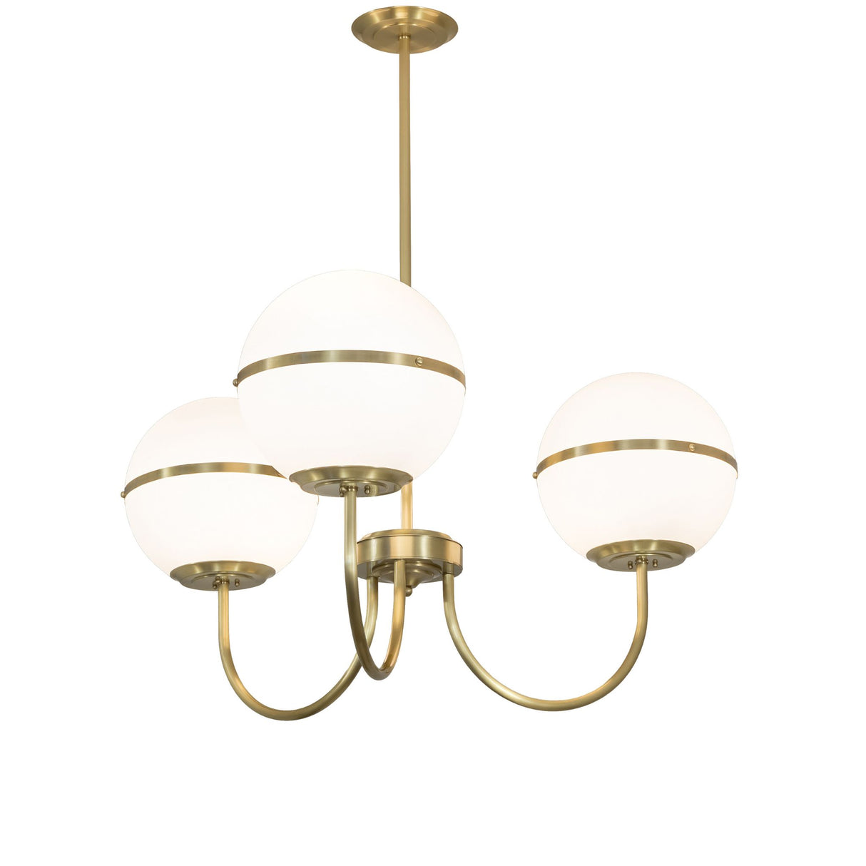 Main view of Toccata 3 light chandelier with matte white glass shades.