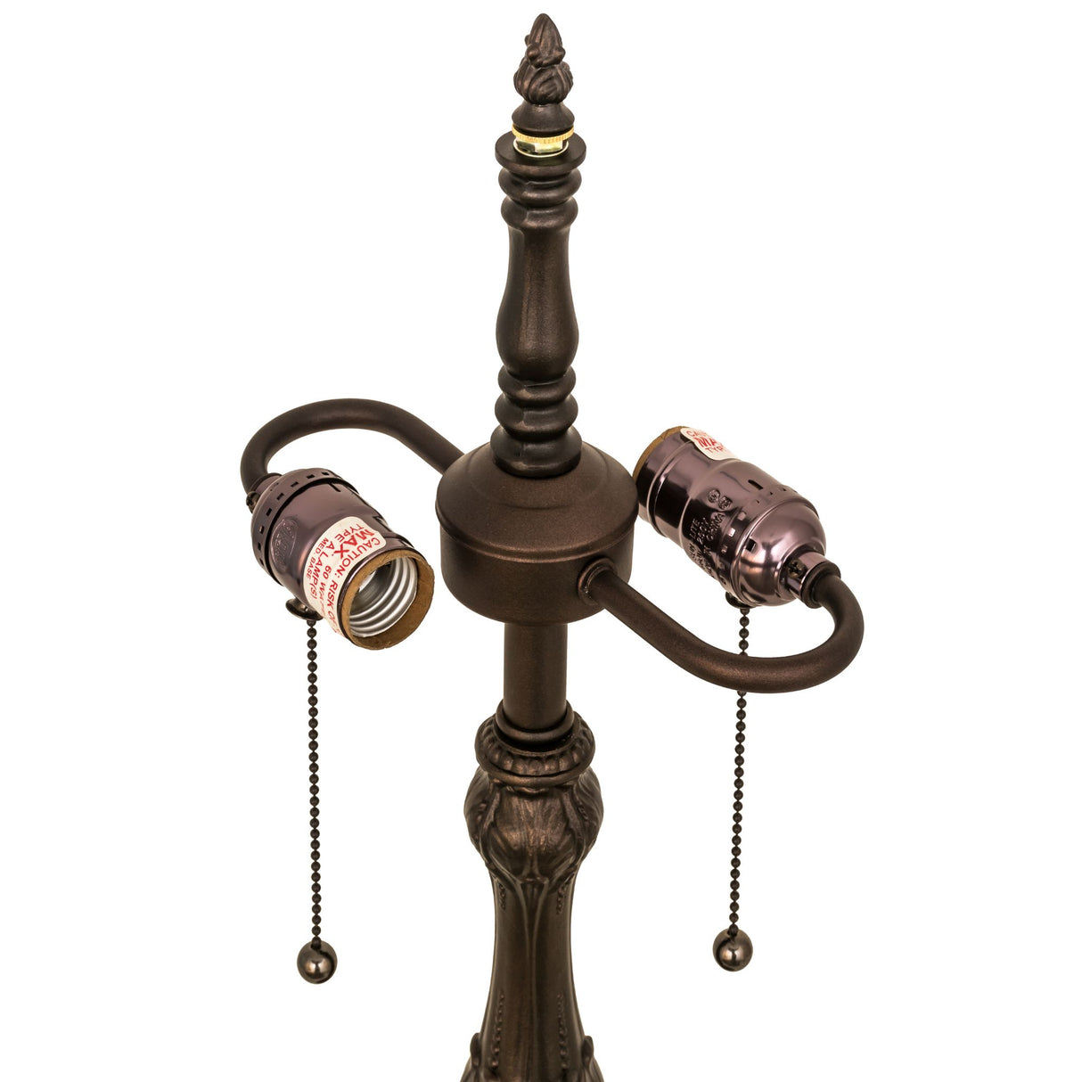 Top view of Capri table base showing double light sockets with pull chains.