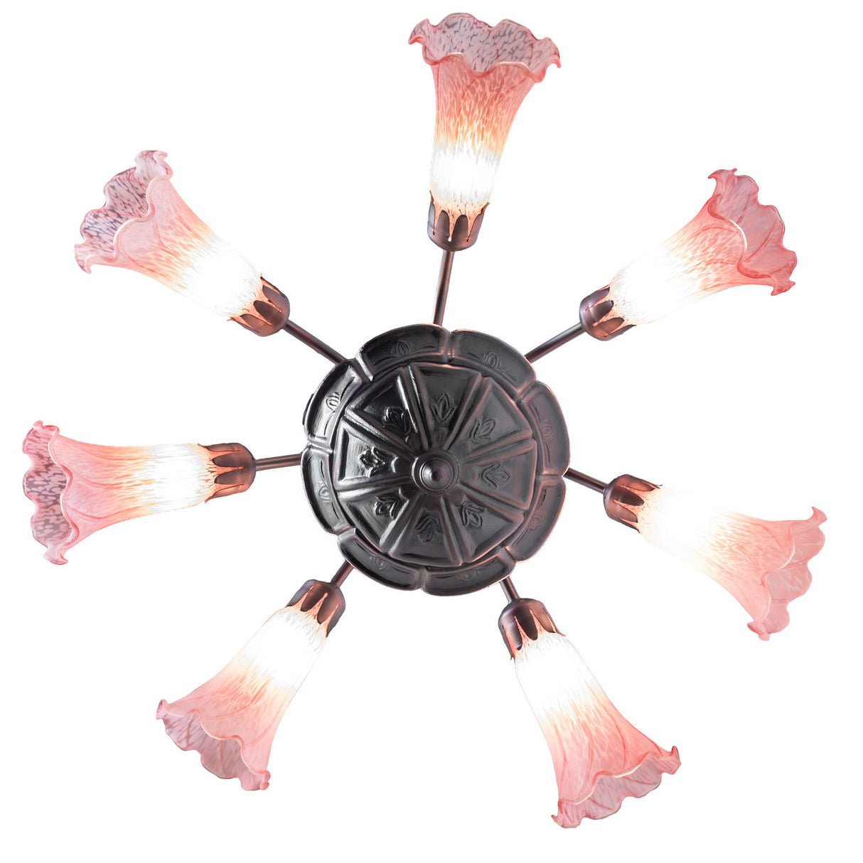 Overhead view of pink lily chandelier design.