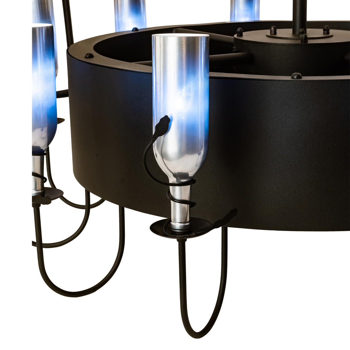Detailed view of bottle light and curved metal arm design.