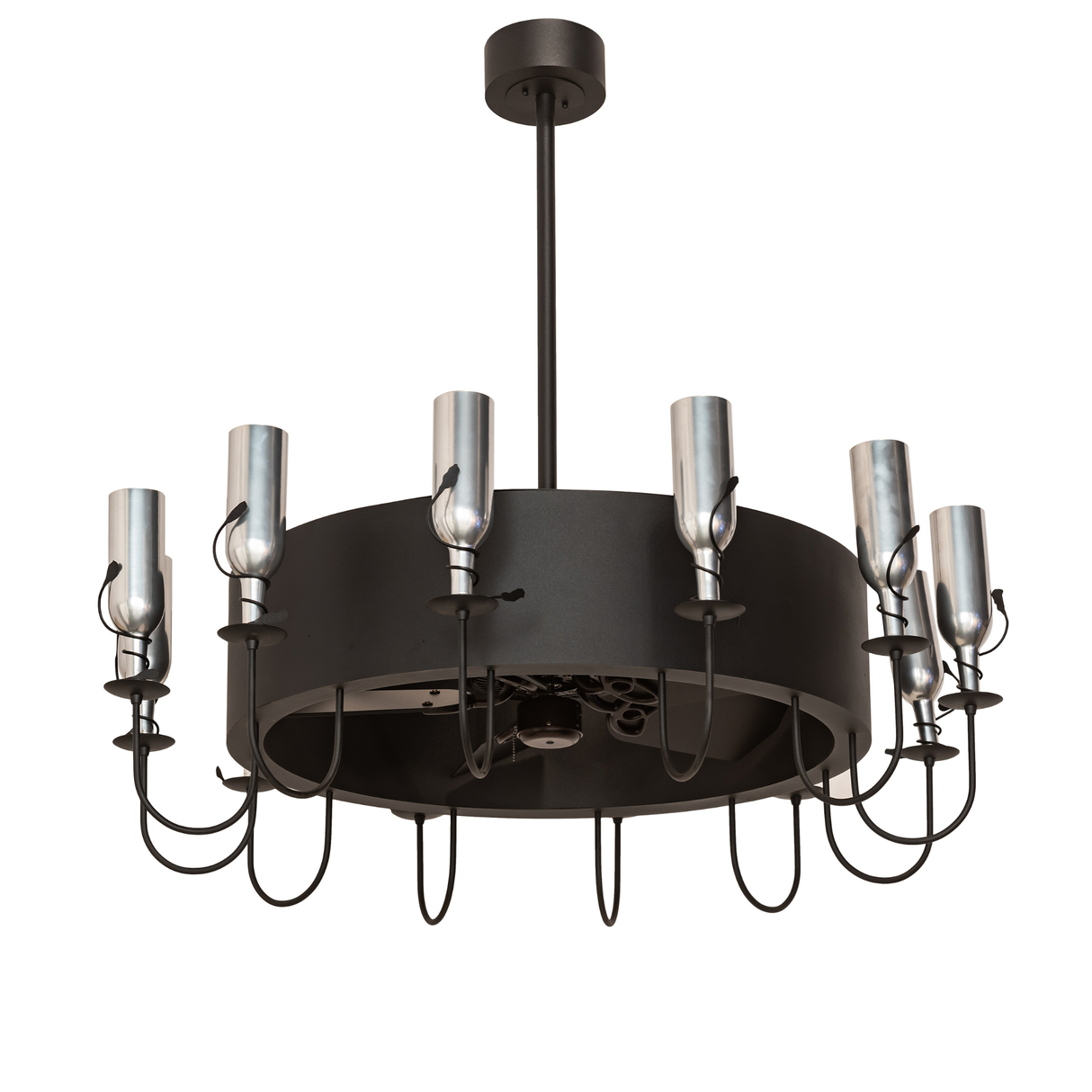 Unlit front angled view showing wine bottle lights and dark frame.