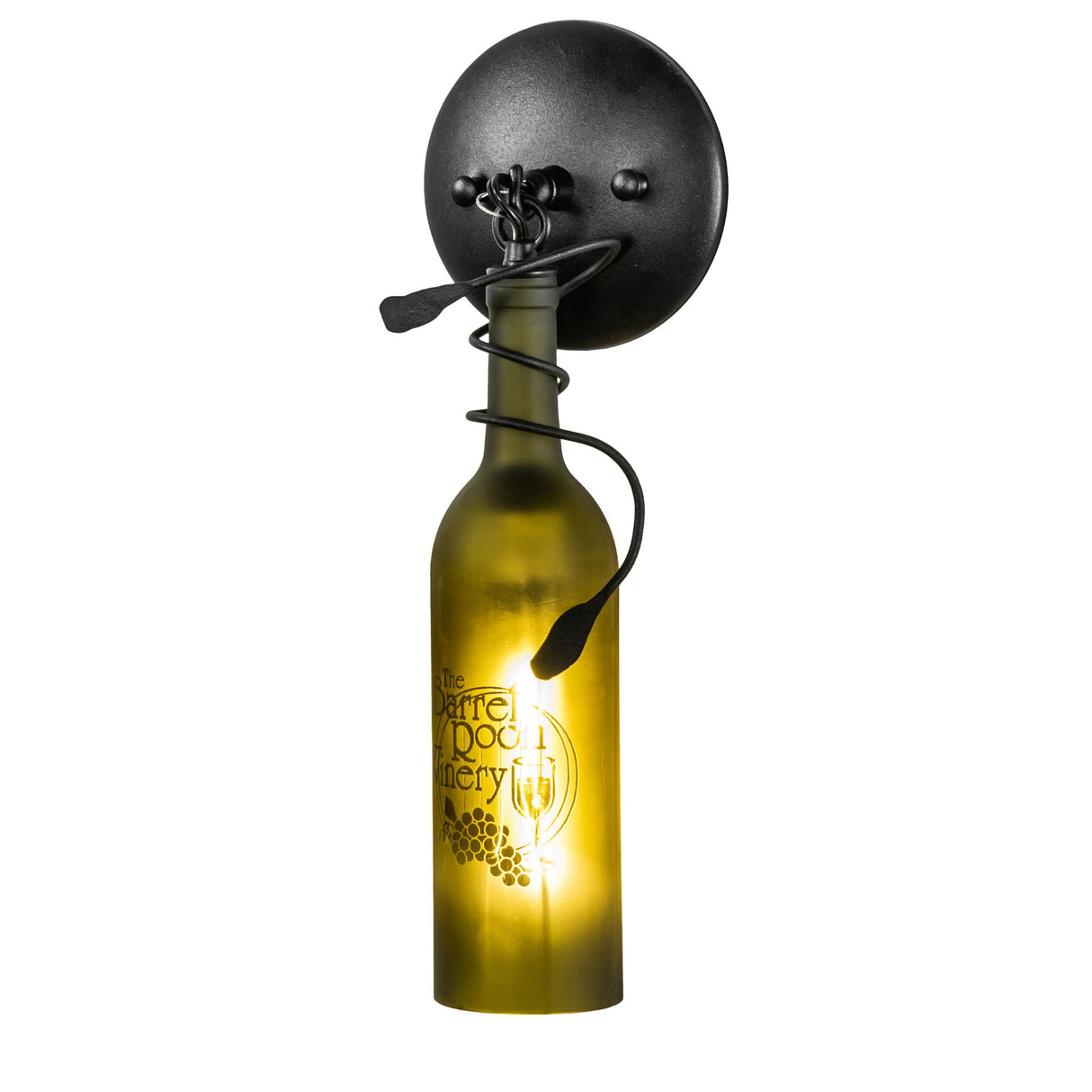 Elegant wine bottle sconce with a custom etching.