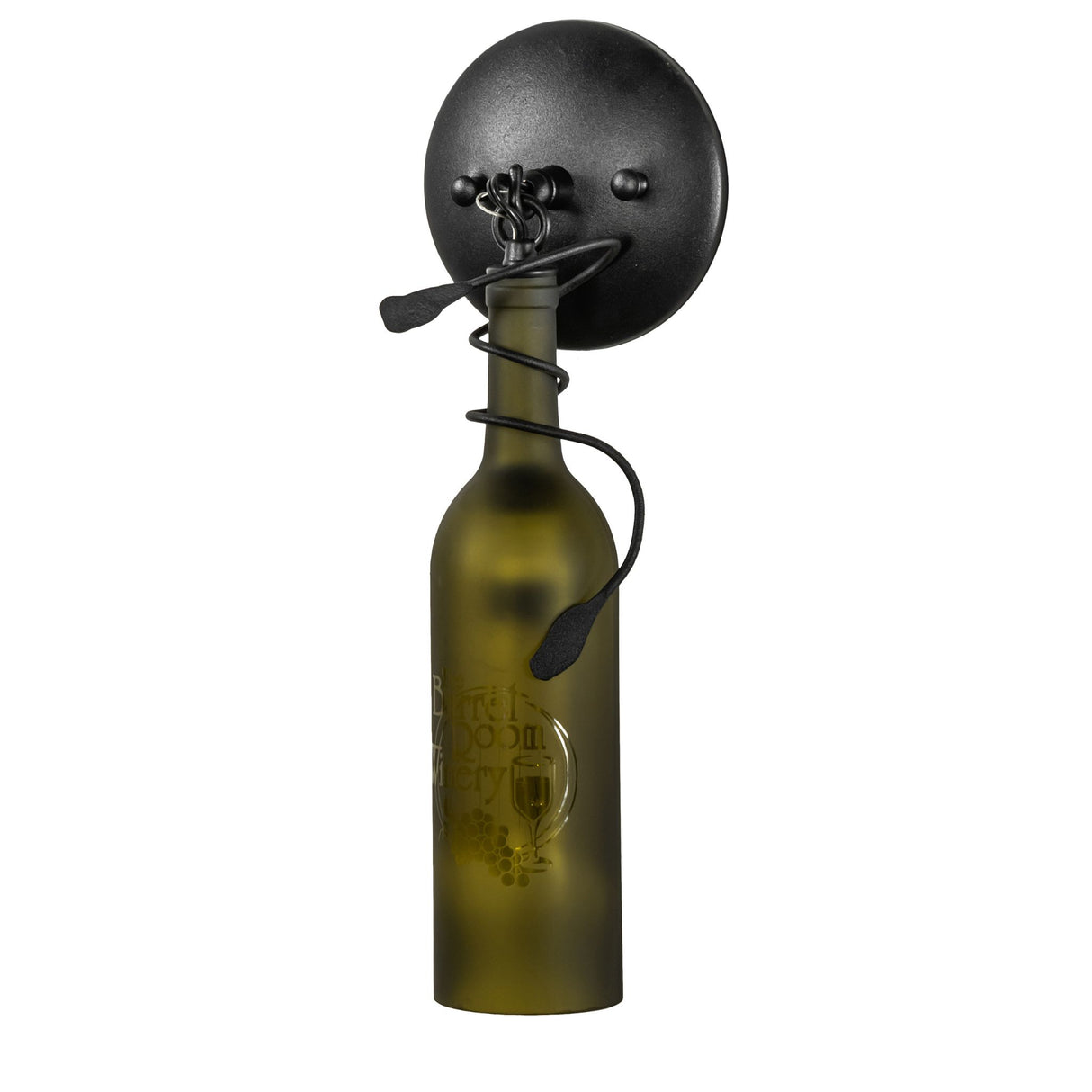 Unlit wine bottle sconce with etched vineyard design.