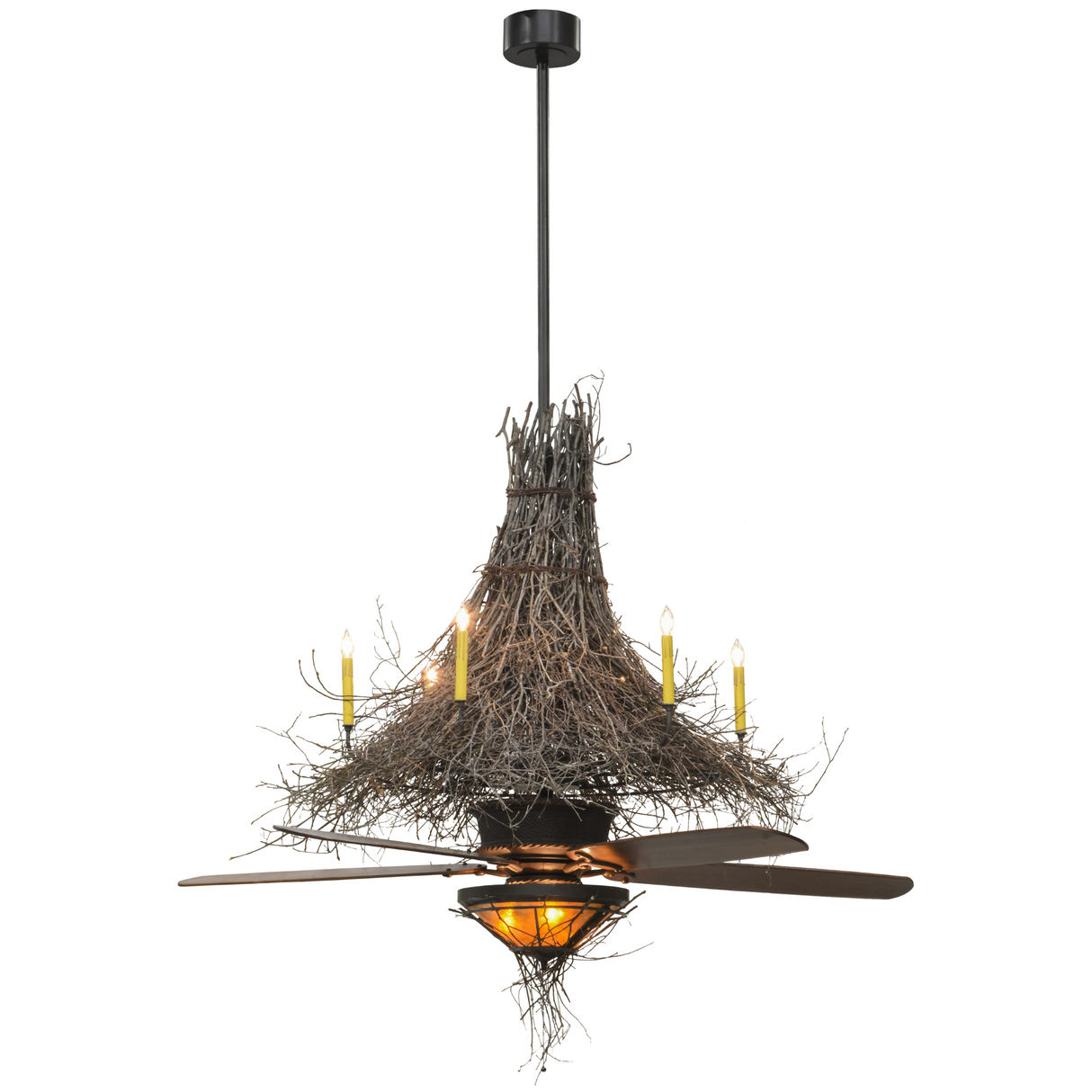Front lit view of Twigs Chandel-Air showing natural branch design and amber glow.