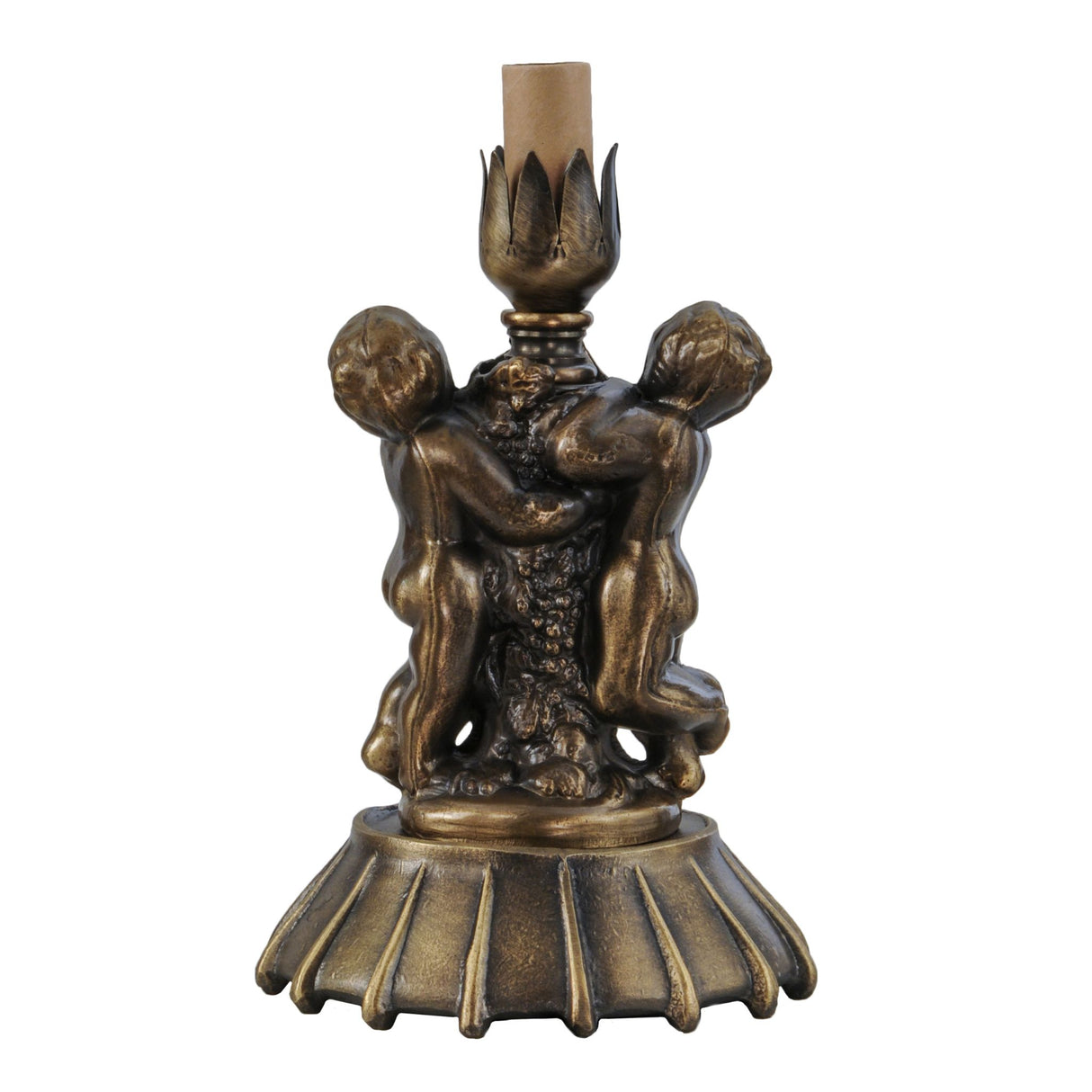 Back view of the twin cherub table base highlighting its classic design.