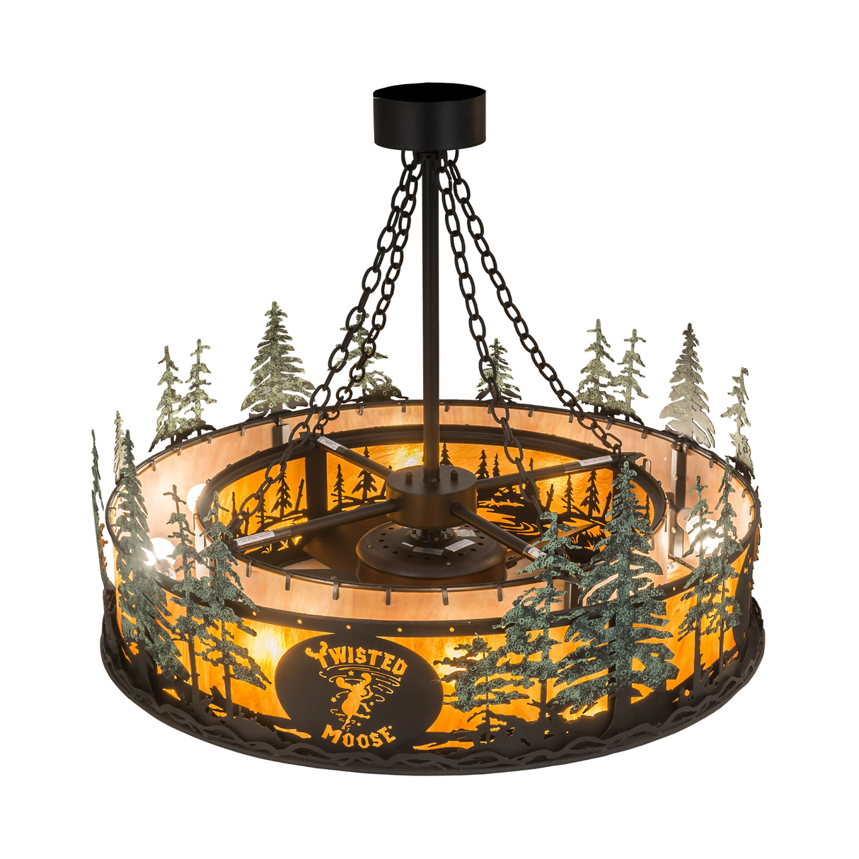 Top angled lit view with illuminated Twisted Moose logo design.