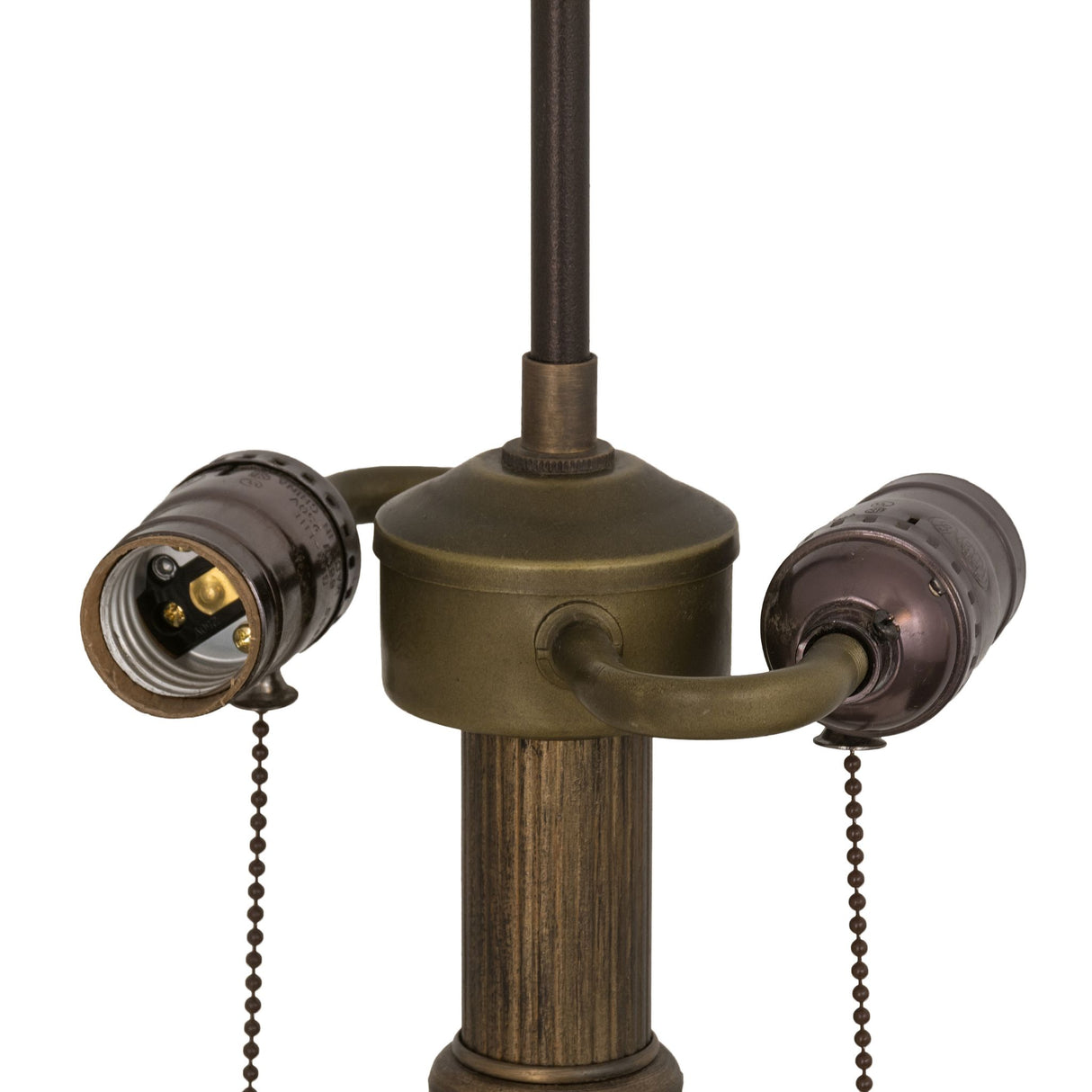 Closeup of the socket design on the two-light table lamp base.