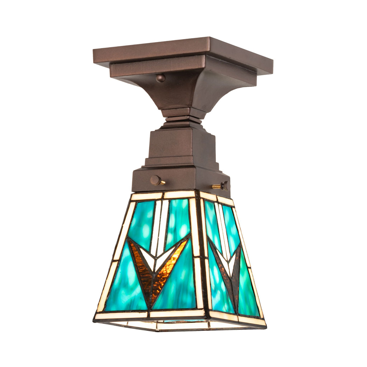 Front view of the 5" Valencia Mission Flushmount highlighting its handcrafted glasswork.