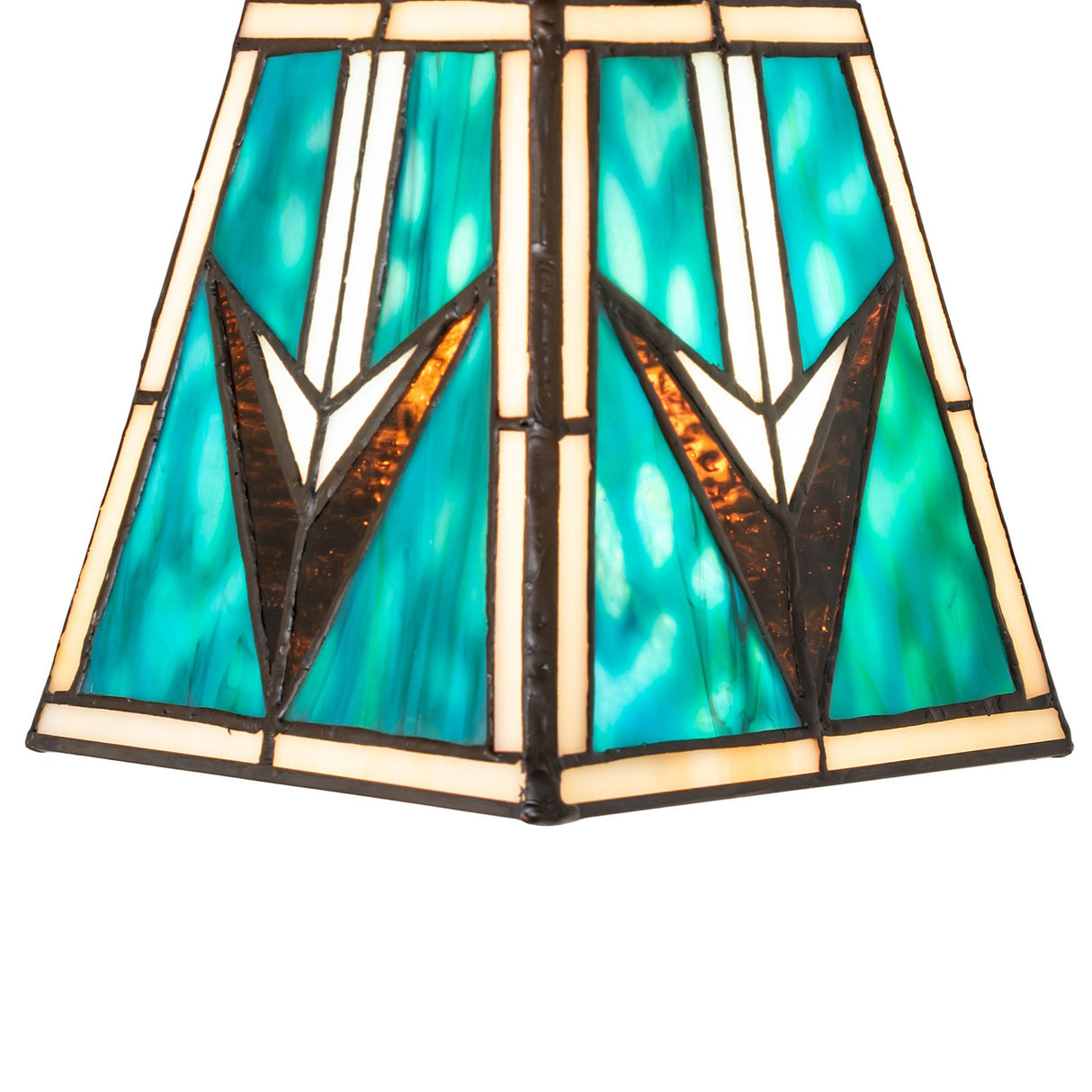 Closeup of the Valencia Mission Flushmount glass details featuring turquoise and brown tones.