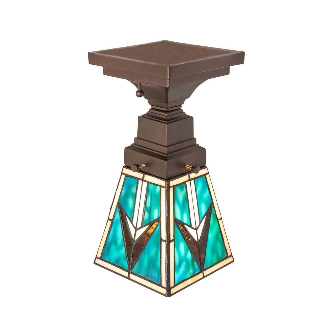 Top view of Valencia Mission Flushmount with bark brown and turquoise accents.