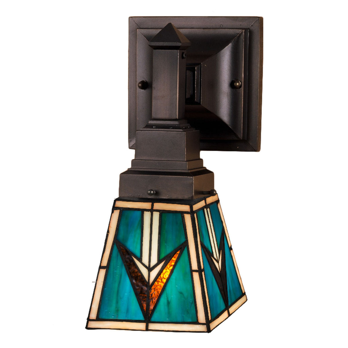 A decorative wall light showcasing a stained glass shade that reflects Native American artistry.