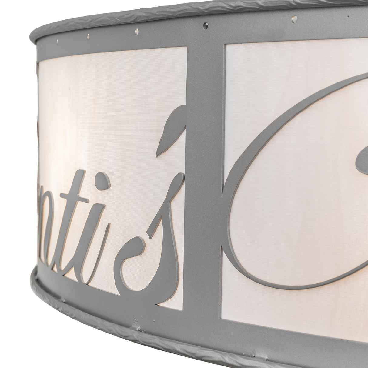 Close-up of silver frame and smooth white finish.
