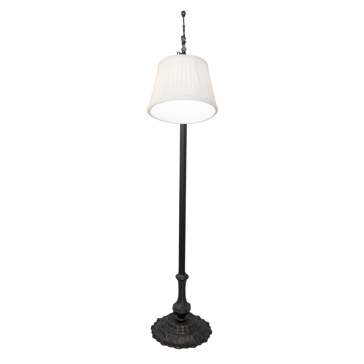 Straight-on view of Victorian lamp with pleated shade.
