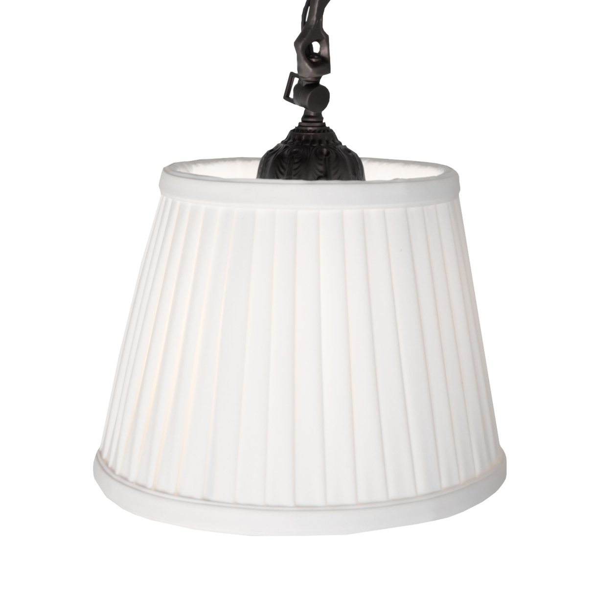 Close-up of pleated white Textrene lampshade texture.