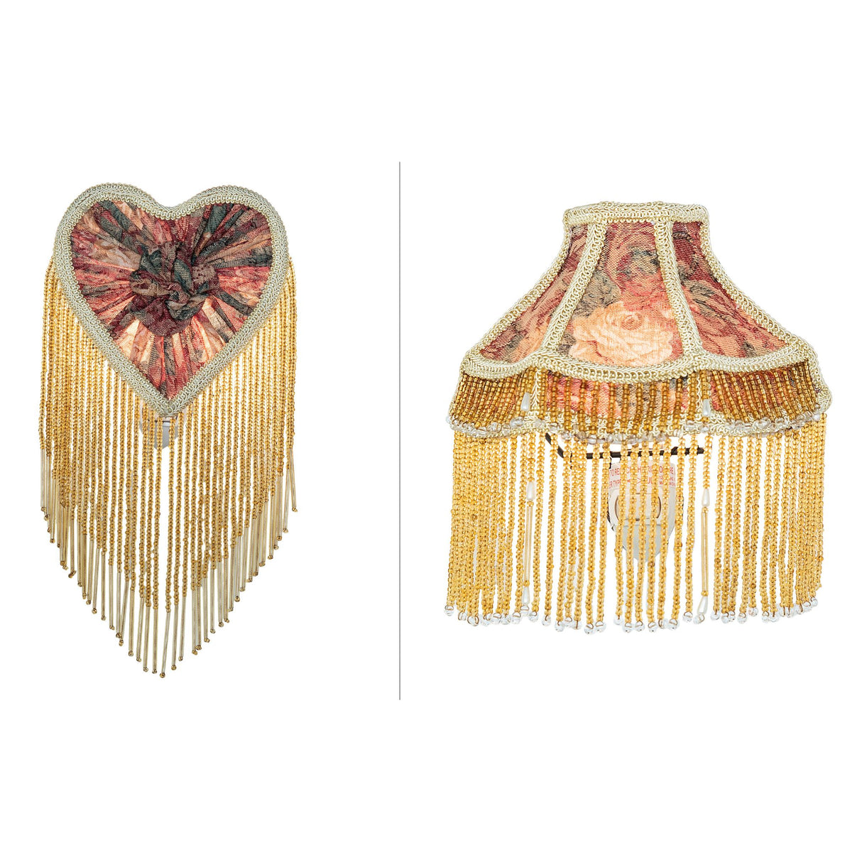 Lit view of heart and dome-shaped Victorian night lights.