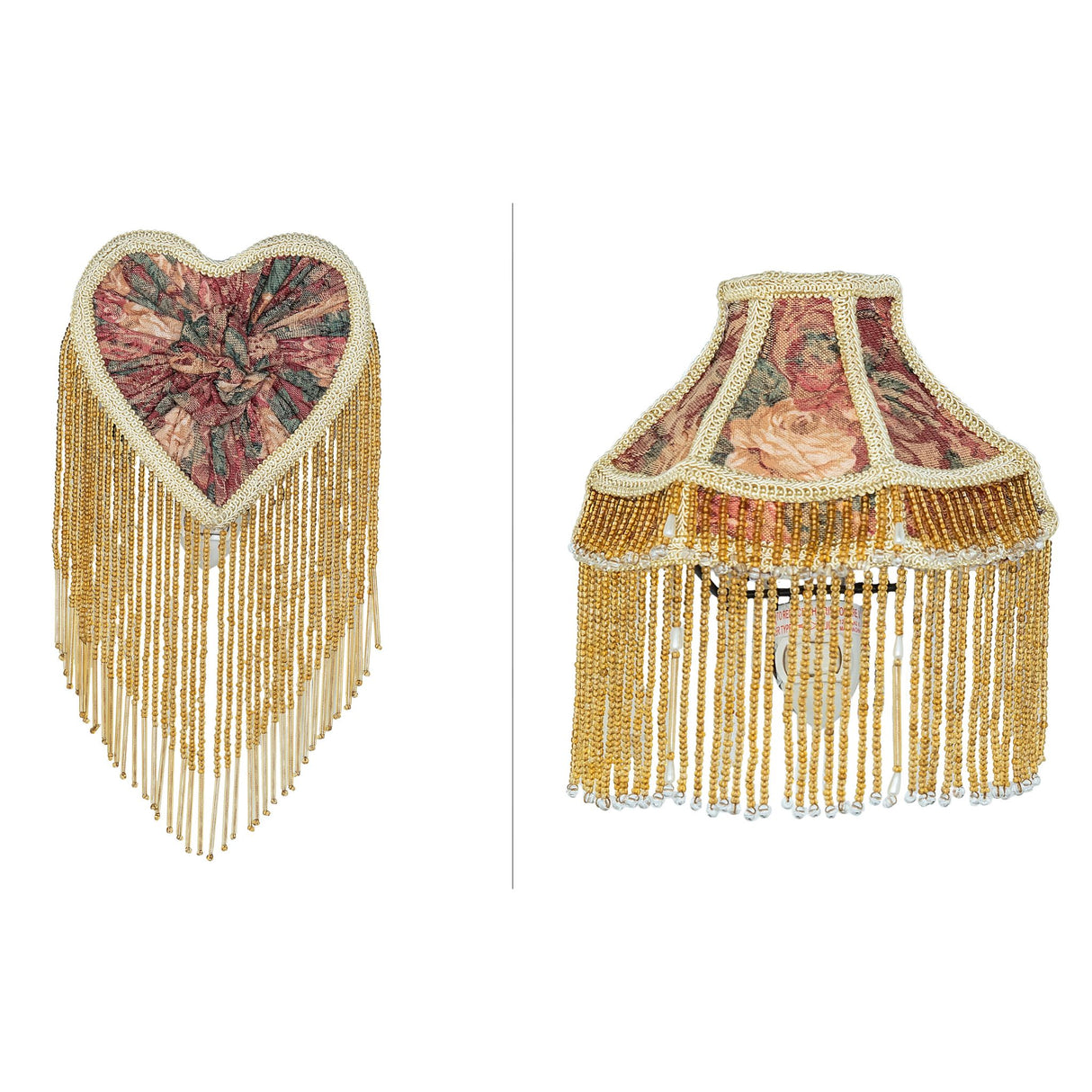 Unlit view of fabric and fringe night light set.