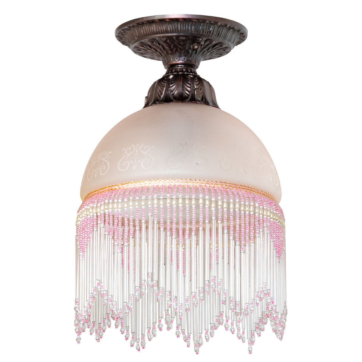 victorian roussillon flushmount with lights off, highlighting intricate glass details.