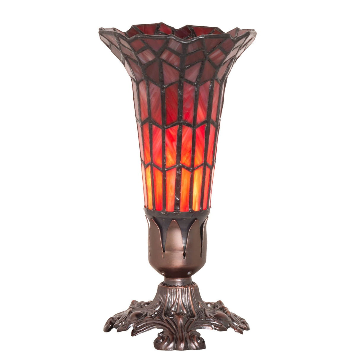 Stained glass pond lily Victorian accent lamp with a bronze base.