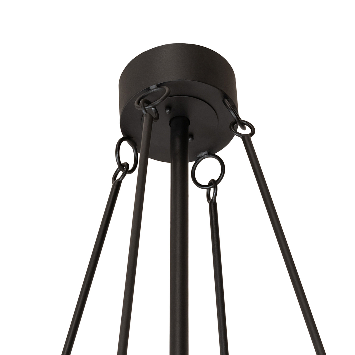 Close-up of canopy and suspension rods in textured black finish.