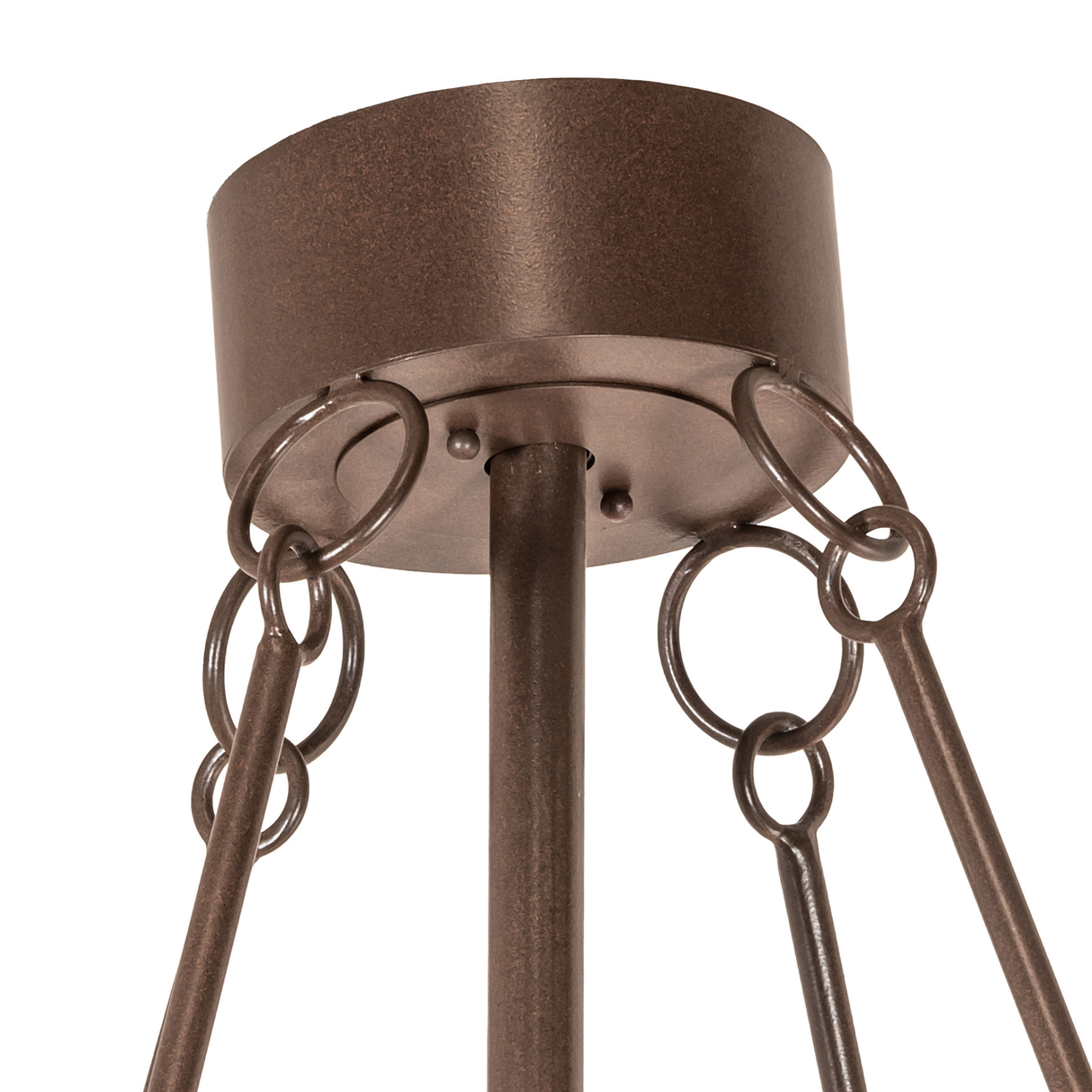 Canopy detail showing Café Noir finish and suspension rings.
