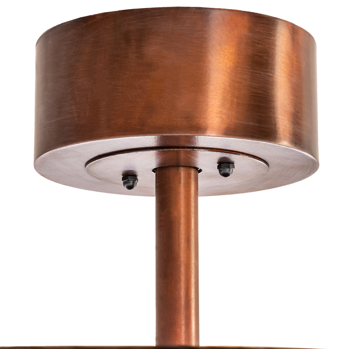 Ceiling canopy detail of Whispering Pines Chandel-Air in copper finish.