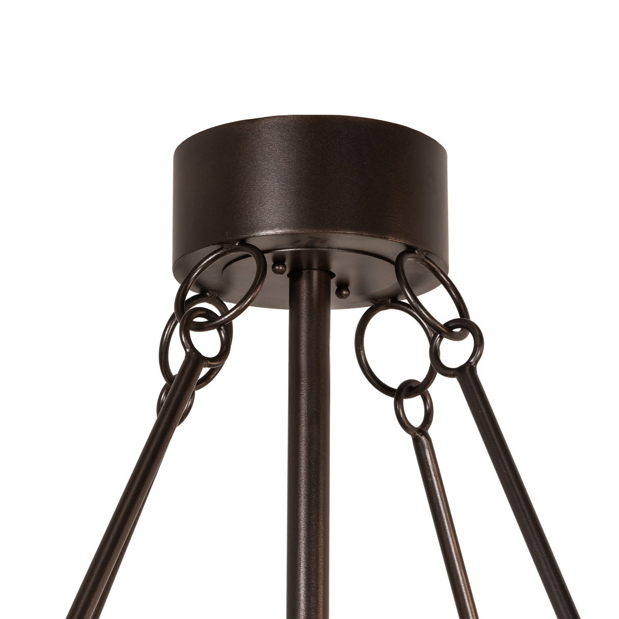 Detailed canopy view showing bronze suspension rods and chain accents.