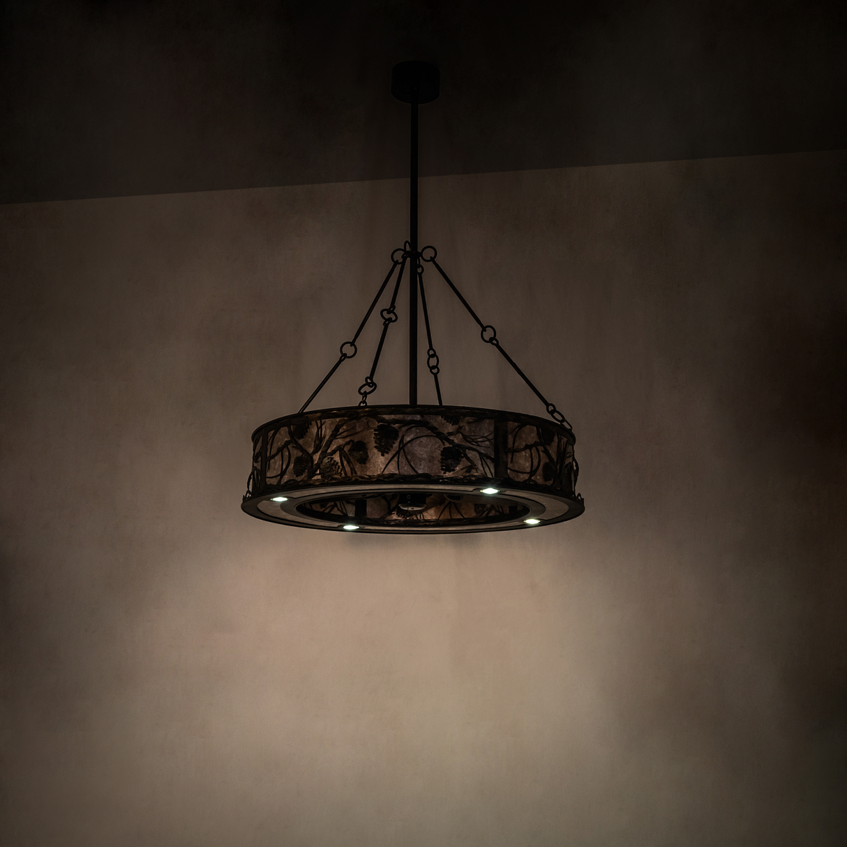 Dimly lit room view of Whispering Pines Chandel-Air with subtle downlights.