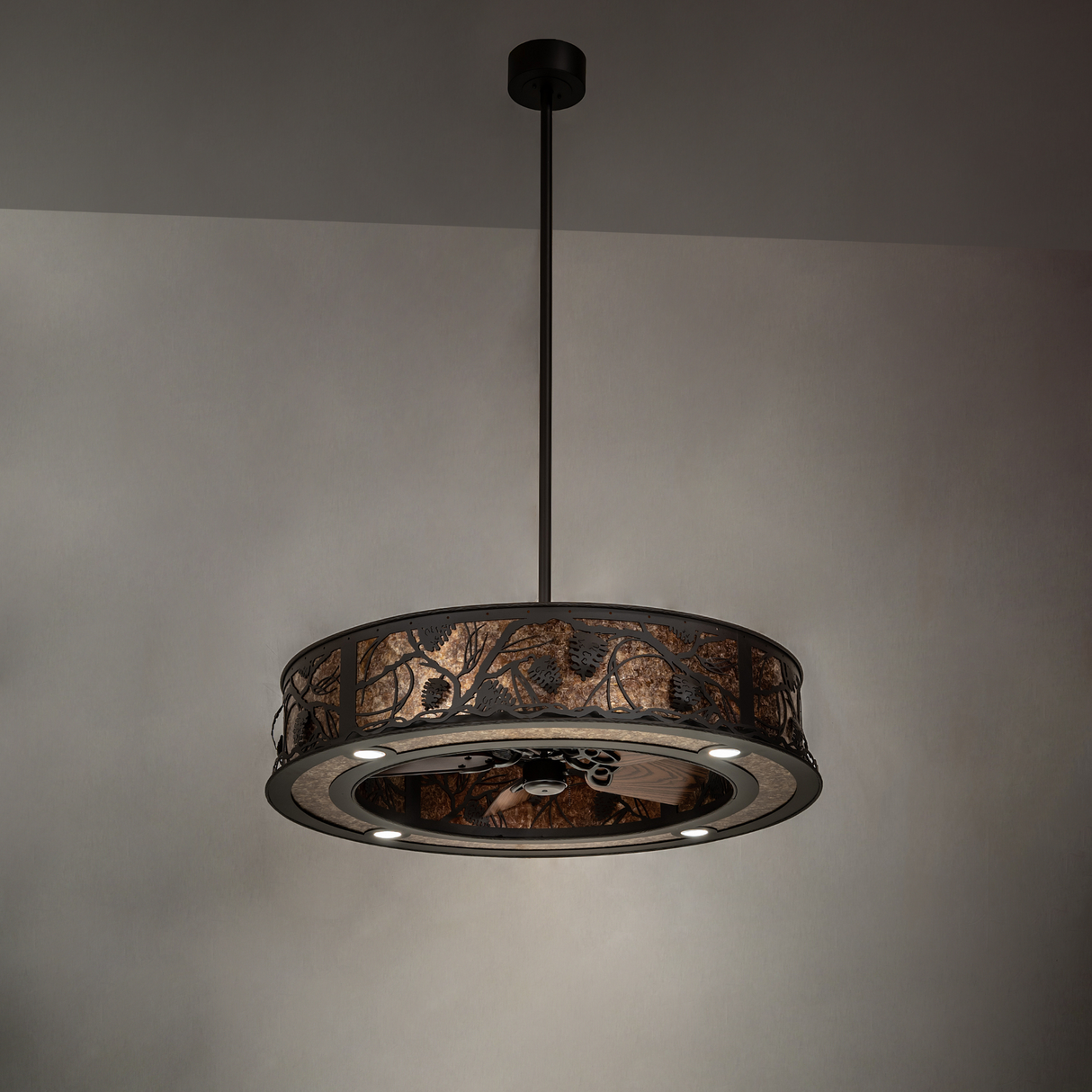 Whispering Pines Chandel-Air in dim ambient setting showing unlit mica panels.
