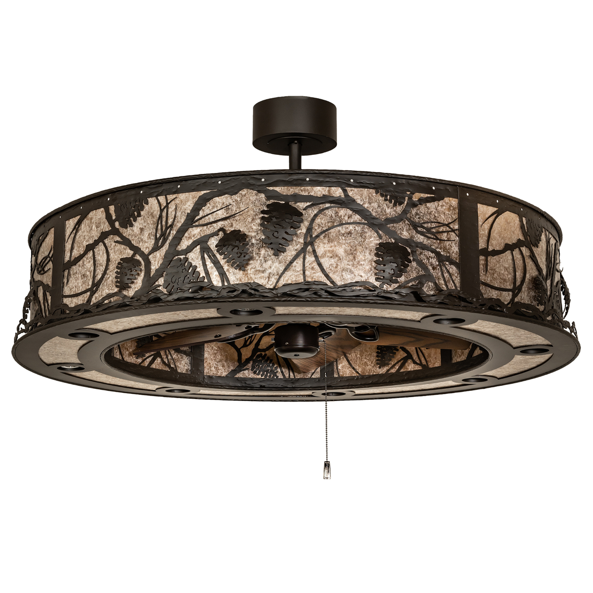Unlit front view displaying the intricate pinecone and branch design in bronze finish.