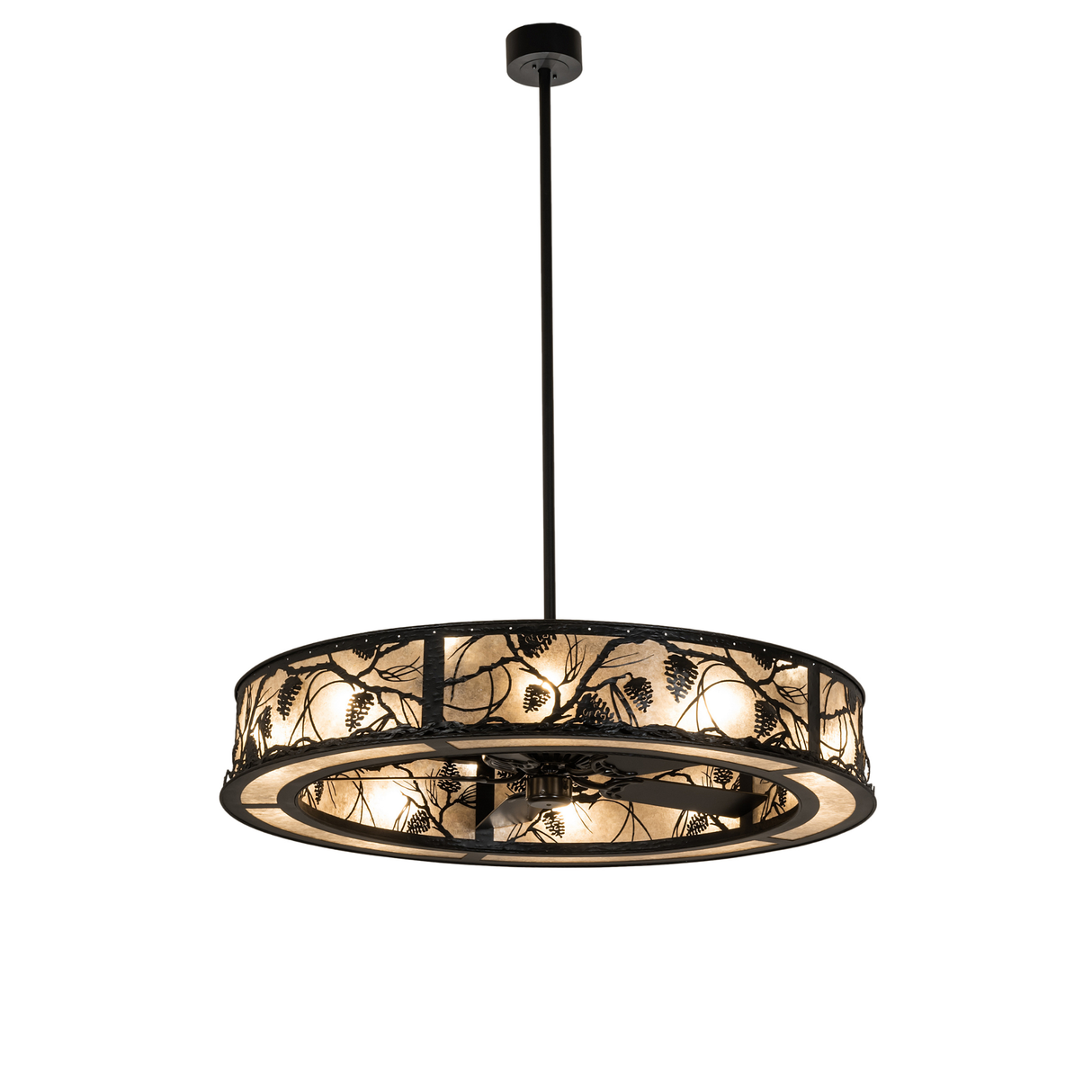 Full hanging view showing entire Chandel-Air fixture from canopy to shade.